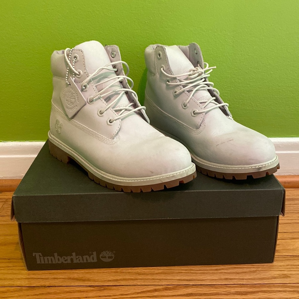 Grey Timbs, size-juniors 7 (fits womens 9), lightly worn!